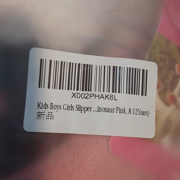 Dinosaur Child's Pink/Gray Fluffy Slipper Socks - Picture 7 of 11